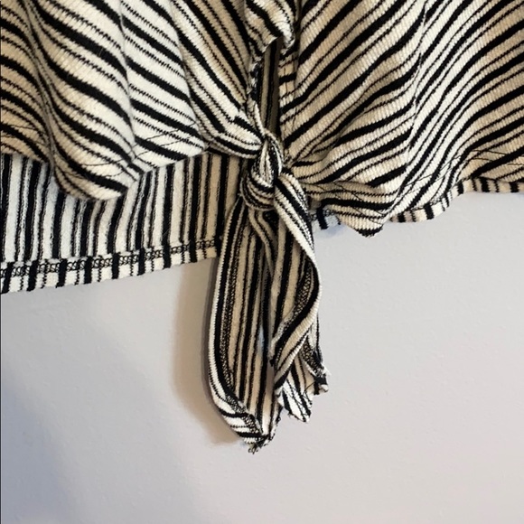 Striped Flounce Tie Front Blouse - Picture 2 of 4